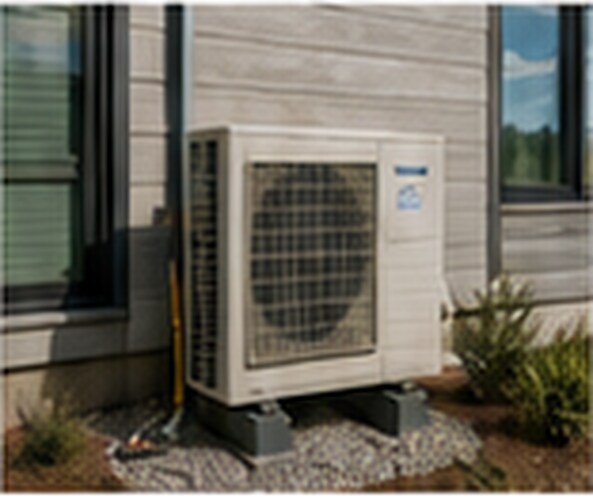 A cold-climate heat pump mounted outside a home
